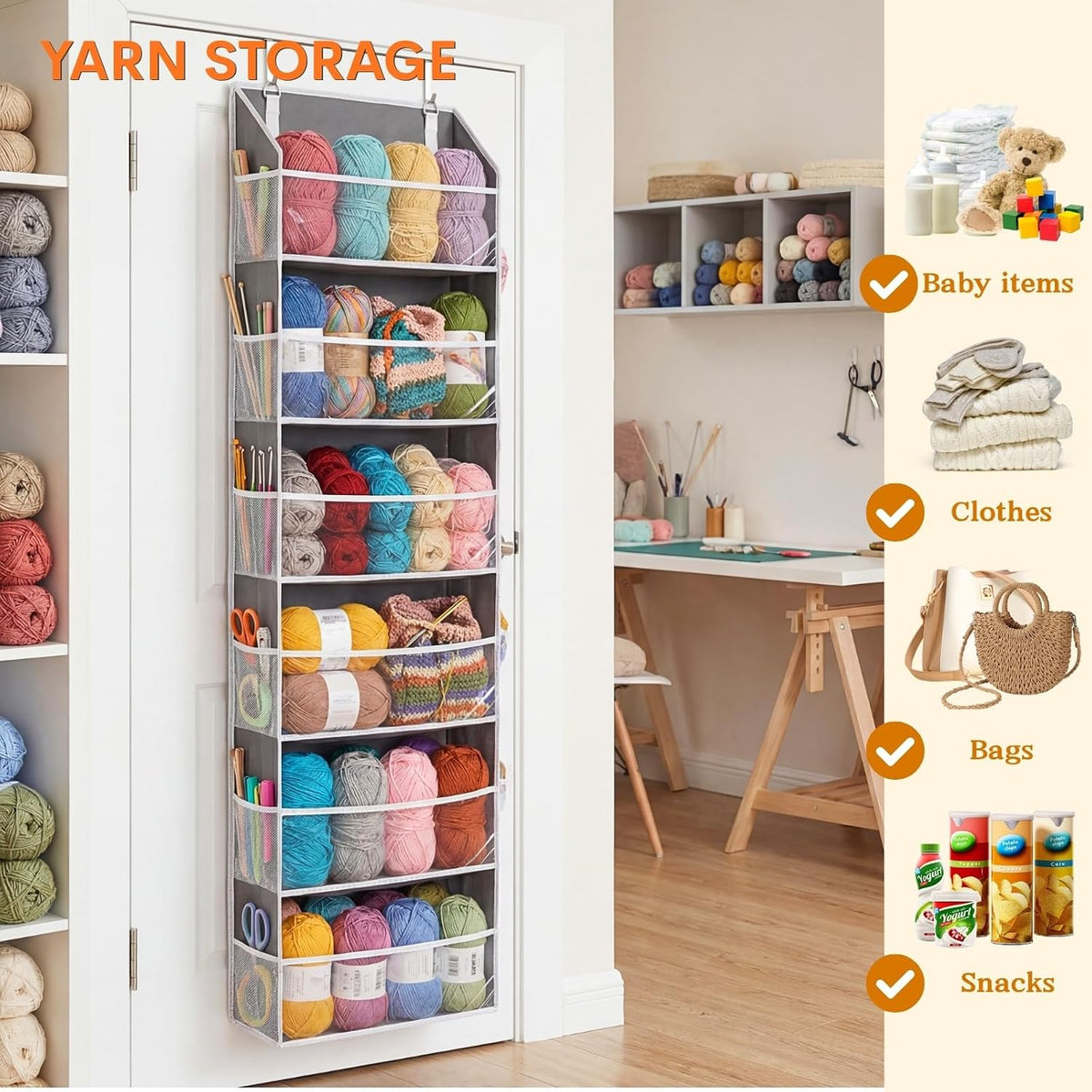 Over the Door Organizer, 5-Tier Extra Large Storage with 10 Pockets and PVC Label Pouches, 80 lbs Capacity Hanging Closet Organizer, Beige