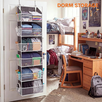 Over the Door Organizer, 5-Tier Extra Large Storage with 10 Pockets and PVC Label Pouches, 80 lbs Capacity Hanging Closet Organizer, Beige