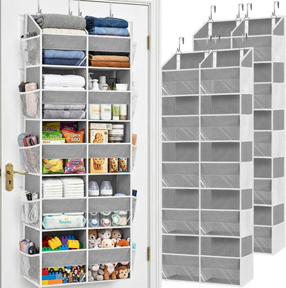 Over the Door Organizer, 5-Tier Extra Large Storage with 10 Pockets and PVC Label Pouches, 80 lbs Capacity Hanging Closet Organizer, Beige