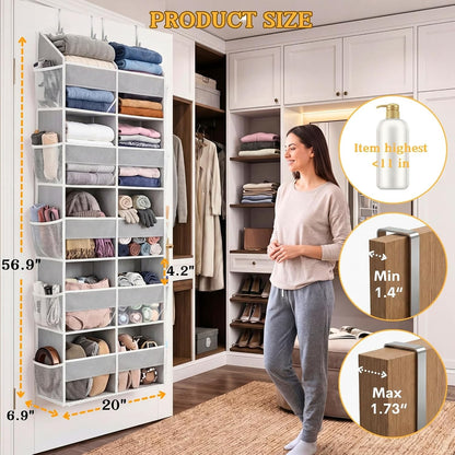 Over the Door Organizer, 5-Tier Extra Large Storage with 10 Pockets and PVC Label Pouches, 80 lbs Capacity Hanging Closet Organizer, Beige