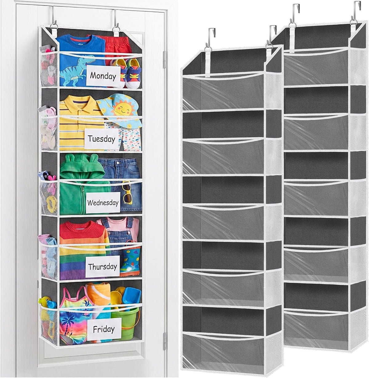 Over the Door Organizer, 5-Tier Extra Large Storage with 10 Pockets and PVC Label Pouches, 80 lbs Capacity Hanging Closet Organizer, Beige