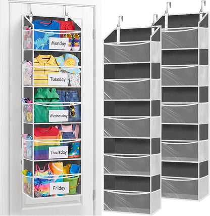 Over the Door Organizer, 5-Tier Extra Large Storage with 10 Pockets and PVC Label Pouches, 80 lbs Capacity Hanging Closet Organizer, Beige