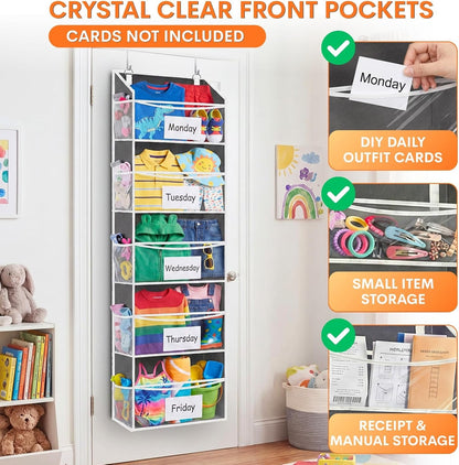 Over the Door Organizer, 5-Tier Extra Large Storage with 10 Pockets and PVC Label Pouches, 80 lbs Capacity Hanging Closet Organizer, Beige