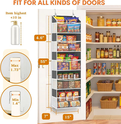 Over the Door Organizer, 5-Tier Extra Large Storage with 10 Pockets and PVC Label Pouches, 80 lbs Capacity Hanging Closet Organizer, Beige