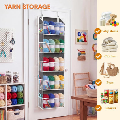 Over the Door Organizer, 5-Tier Extra Large Storage with 10 Pockets and PVC Label Pouches, 80 lbs Capacity Hanging Closet Organizer, Beige