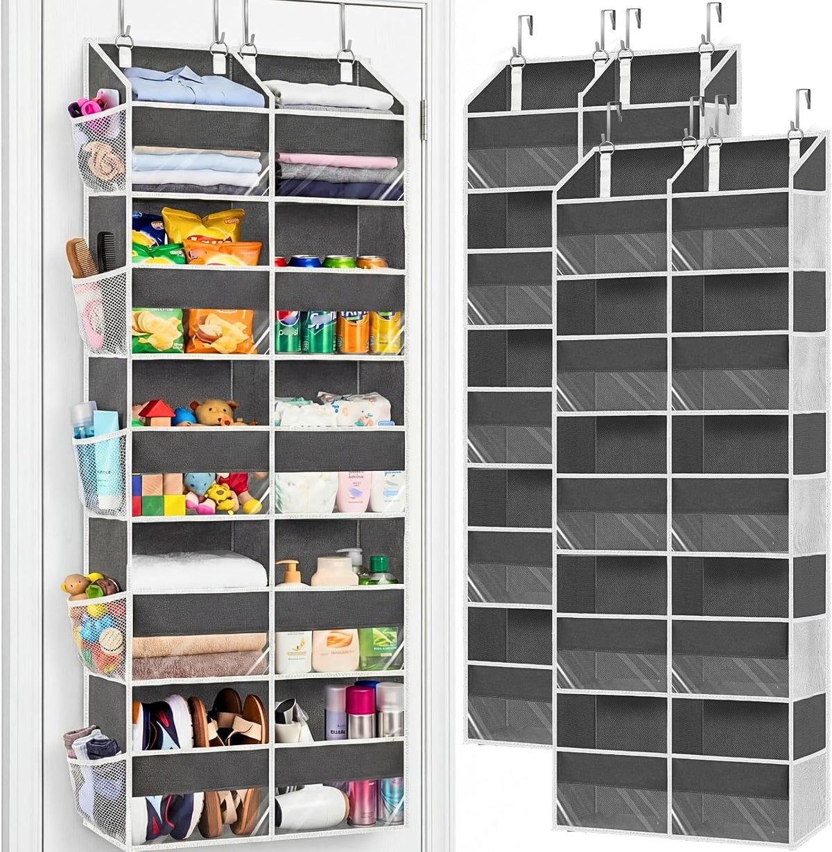 Over the Door Organizer, 5-Tier Extra Large Storage with 10 Pockets and PVC Label Pouches, 80 lbs Capacity Hanging Closet Organizer, Beige