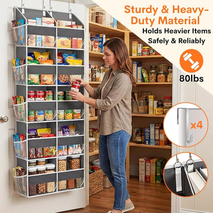 Over the Door Organizer, 5-Tier Extra Large Storage with 10 Pockets and PVC Label Pouches, 80 lbs Capacity Hanging Closet Organizer, Beige