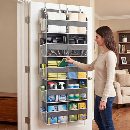 Over the Door Organizer, 5-Tier Extra Large Storage with 10 Pockets and PVC Label Pouches, 80 lbs Capacity Hanging Closet Organizer, Beige
