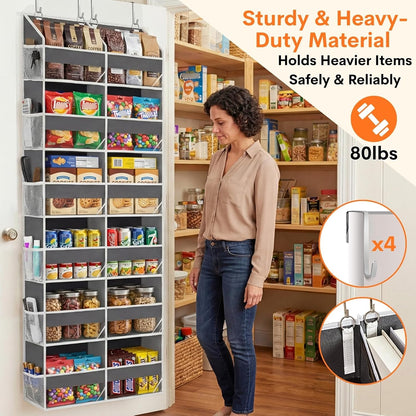Over the Door Organizer, 5-Tier Extra Large Storage with 10 Pockets and PVC Label Pouches, 80 lbs Capacity Hanging Closet Organizer, Beige