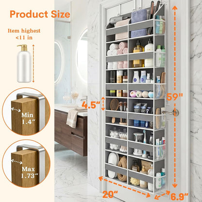 Over the Door Organizer, 5-Tier Extra Large Storage with 10 Pockets and PVC Label Pouches, 80 lbs Capacity Hanging Closet Organizer, Beige