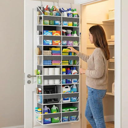 Over the Door Organizer, 5-Tier Extra Large Storage with 10 Pockets and PVC Label Pouches, 80 lbs Capacity Hanging Closet Organizer, Beige