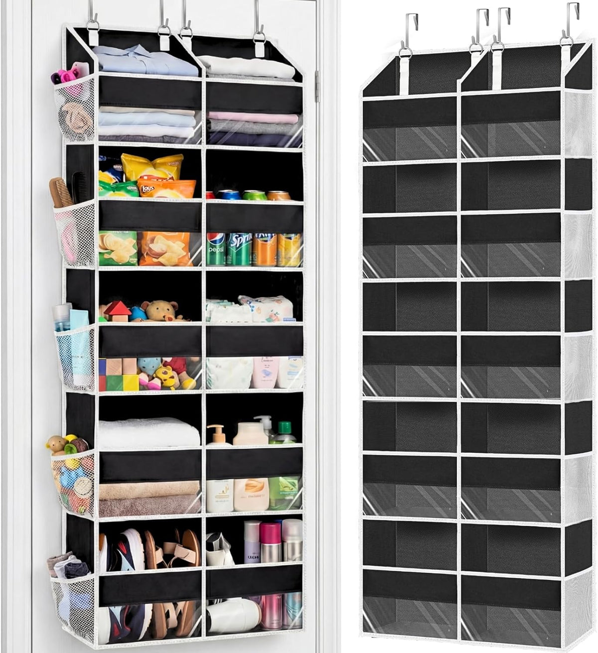 Over the Door Organizer, 5-Tier Extra Large Storage with 10 Pockets and PVC Label Pouches, 80 lbs Capacity Hanging Closet Organizer, Beige
