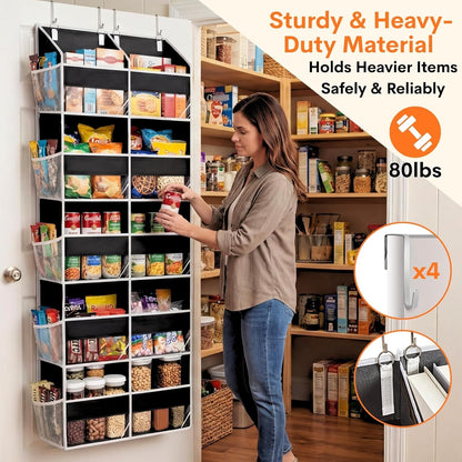 Over the Door Organizer, 5-Tier Extra Large Storage with 10 Pockets and PVC Label Pouches, 80 lbs Capacity Hanging Closet Organizer, Beige