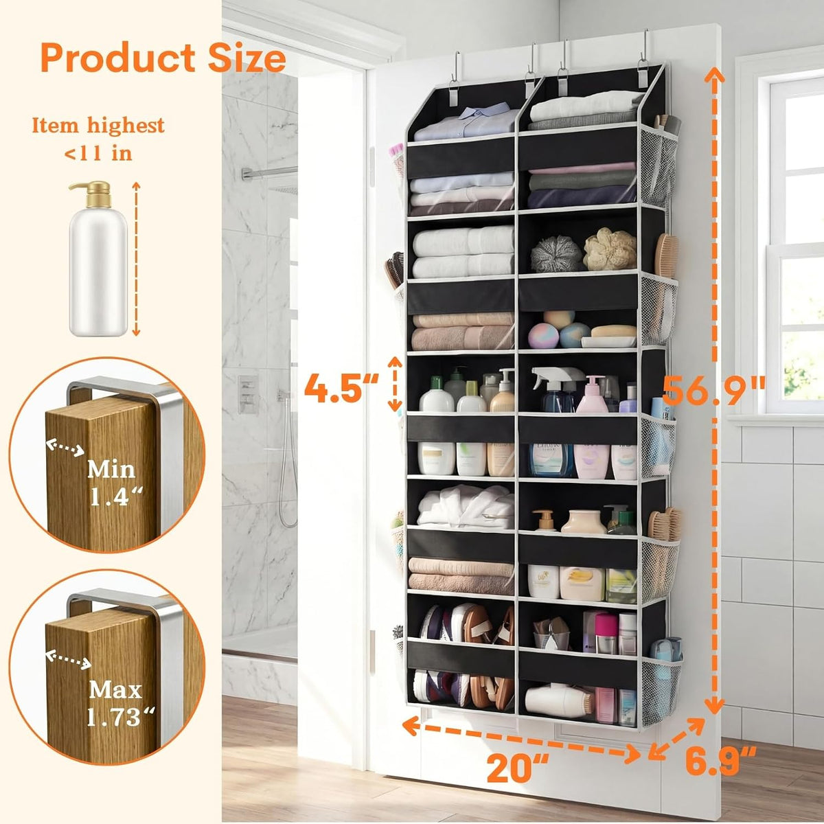 Over the Door Organizer, 5-Tier Extra Large Storage with 10 Pockets and PVC Label Pouches, 80 lbs Capacity Hanging Closet Organizer, Beige