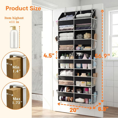 Over the Door Organizer, 5-Tier Extra Large Storage with 10 Pockets and PVC Label Pouches, 80 lbs Capacity Hanging Closet Organizer, Beige