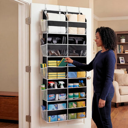 Over the Door Organizer, 5-Tier Extra Large Storage with 10 Pockets and PVC Label Pouches, 80 lbs Capacity Hanging Closet Organizer, Beige