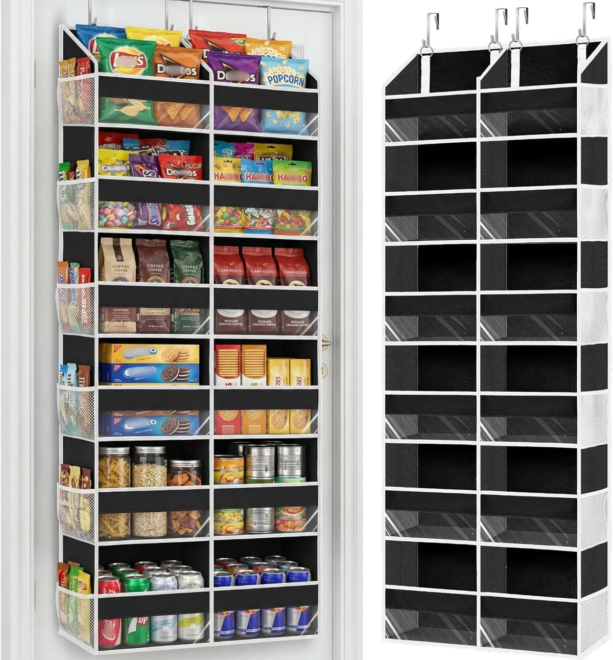 Over the Door Organizer, 5-Tier Extra Large Storage with 10 Pockets and PVC Label Pouches, 80 lbs Capacity Hanging Closet Organizer, Beige