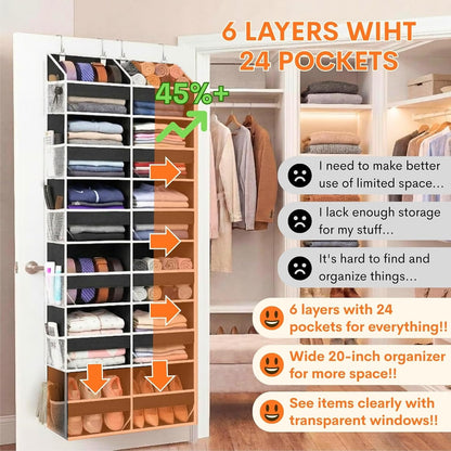 Over the Door Organizer, 5-Tier Extra Large Storage with 10 Pockets and PVC Label Pouches, 80 lbs Capacity Hanging Closet Organizer, Beige