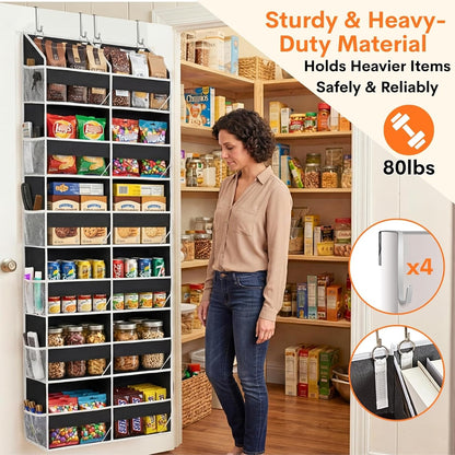 Over the Door Organizer, 5-Tier Extra Large Storage with 10 Pockets and PVC Label Pouches, 80 lbs Capacity Hanging Closet Organizer, Beige