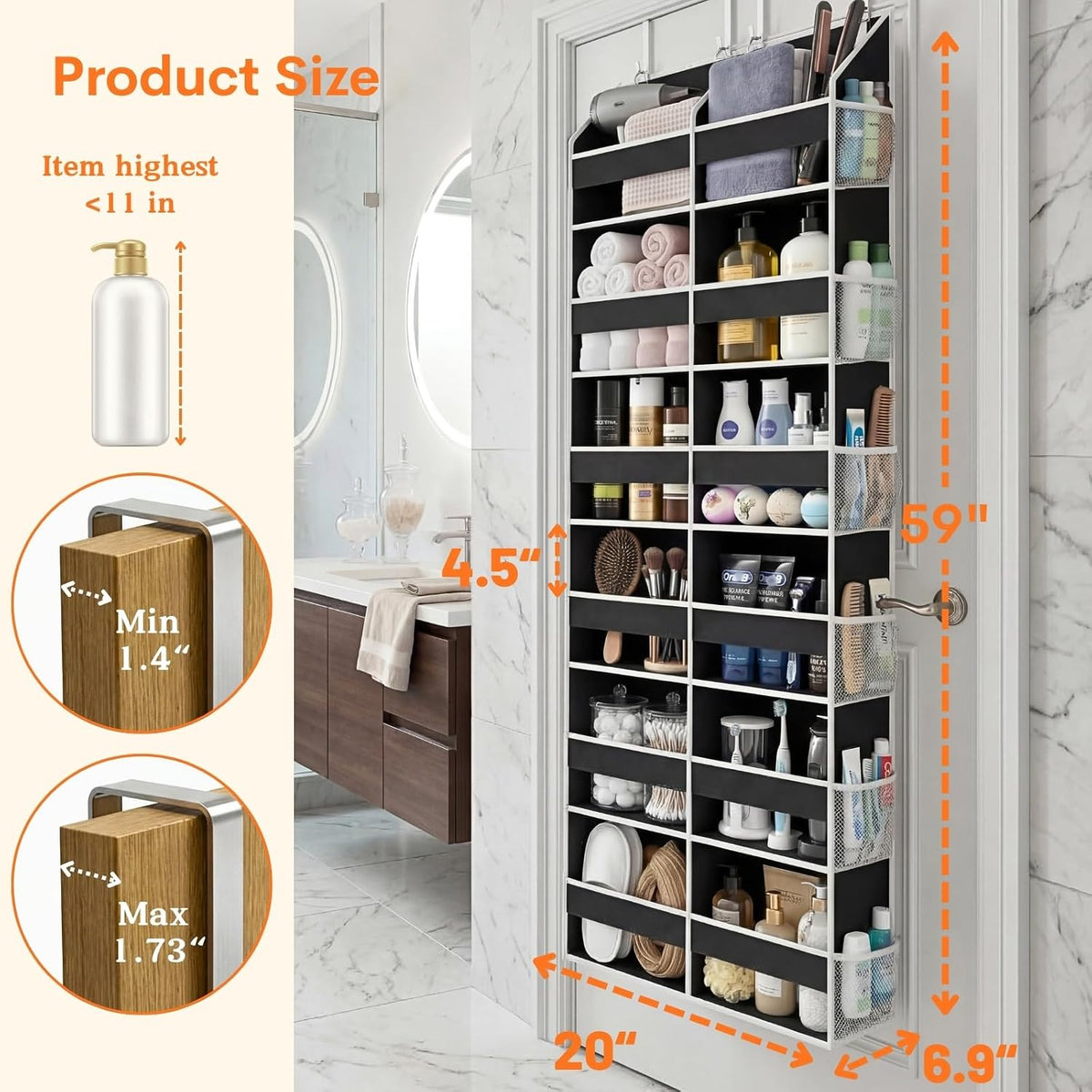 Over the Door Organizer, 5-Tier Extra Large Storage with 10 Pockets and PVC Label Pouches, 80 lbs Capacity Hanging Closet Organizer, Beige