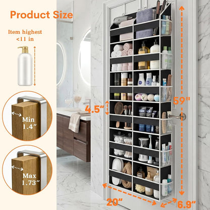Over the Door Organizer, 5-Tier Extra Large Storage with 10 Pockets and PVC Label Pouches, 80 lbs Capacity Hanging Closet Organizer, Beige