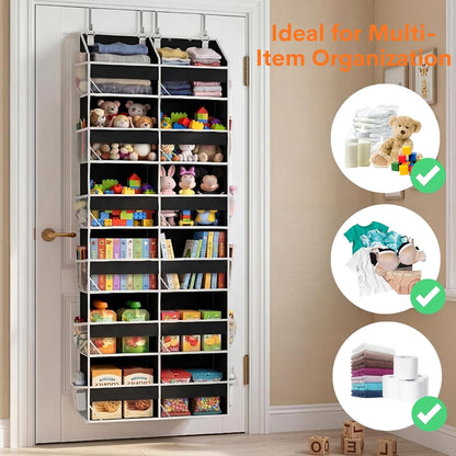 Over the Door Organizer, 5-Tier Extra Large Storage with 10 Pockets and PVC Label Pouches, 80 lbs Capacity Hanging Closet Organizer, Beige