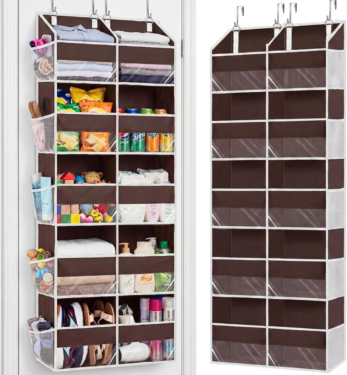 Over the Door Organizer, 5-Tier Extra Large Storage with 10 Pockets and PVC Label Pouches, 80 lbs Capacity Hanging Closet Organizer, Beige