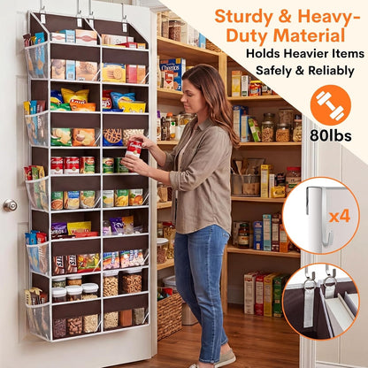 Over the Door Organizer, 5-Tier Extra Large Storage with 10 Pockets and PVC Label Pouches, 80 lbs Capacity Hanging Closet Organizer, Beige