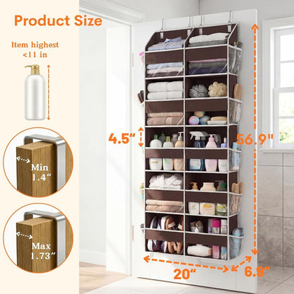 Over the Door Organizer, 5-Tier Extra Large Storage with 10 Pockets and PVC Label Pouches, 80 lbs Capacity Hanging Closet Organizer, Beige