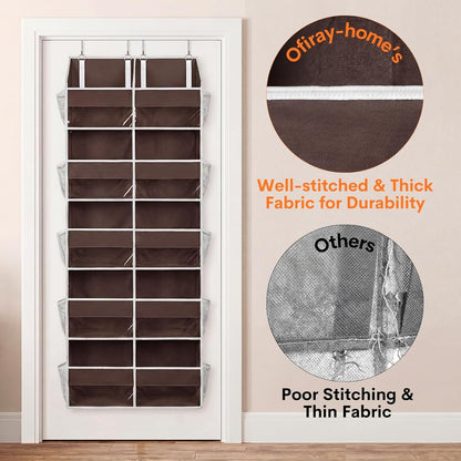 Over the Door Organizer, 5-Tier Extra Large Storage with 10 Pockets and PVC Label Pouches, 80 lbs Capacity Hanging Closet Organizer, Beige
