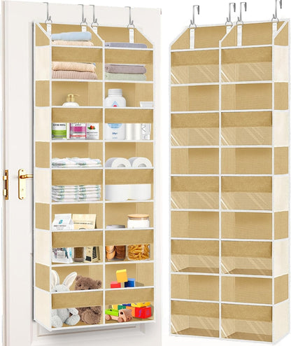 Over the Door Organizer, 5-Tier Extra Large Storage with 10 Pockets and PVC Label Pouches, 80 lbs Capacity Hanging Closet Organizer, Beige