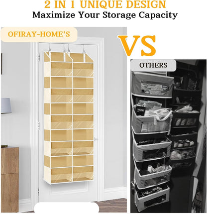 Over the Door Organizer, 5-Tier Extra Large Storage with 10 Pockets and PVC Label Pouches, 80 lbs Capacity Hanging Closet Organizer, Beige