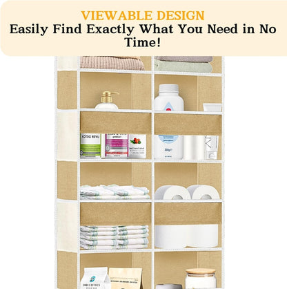 Over the Door Organizer, 5-Tier Extra Large Storage with 10 Pockets and PVC Label Pouches, 80 lbs Capacity Hanging Closet Organizer, Beige
