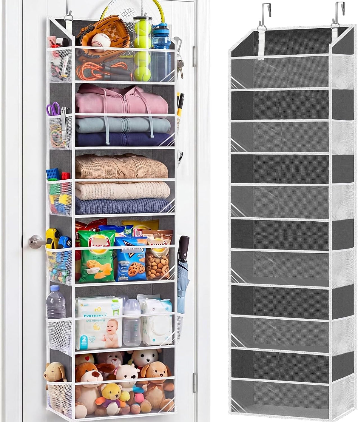 Over the Door Organizer, 5-Tier Extra Large Storage with 10 Pockets and PVC Label Pouches, 80 lbs Capacity Hanging Closet Organizer, Beige
