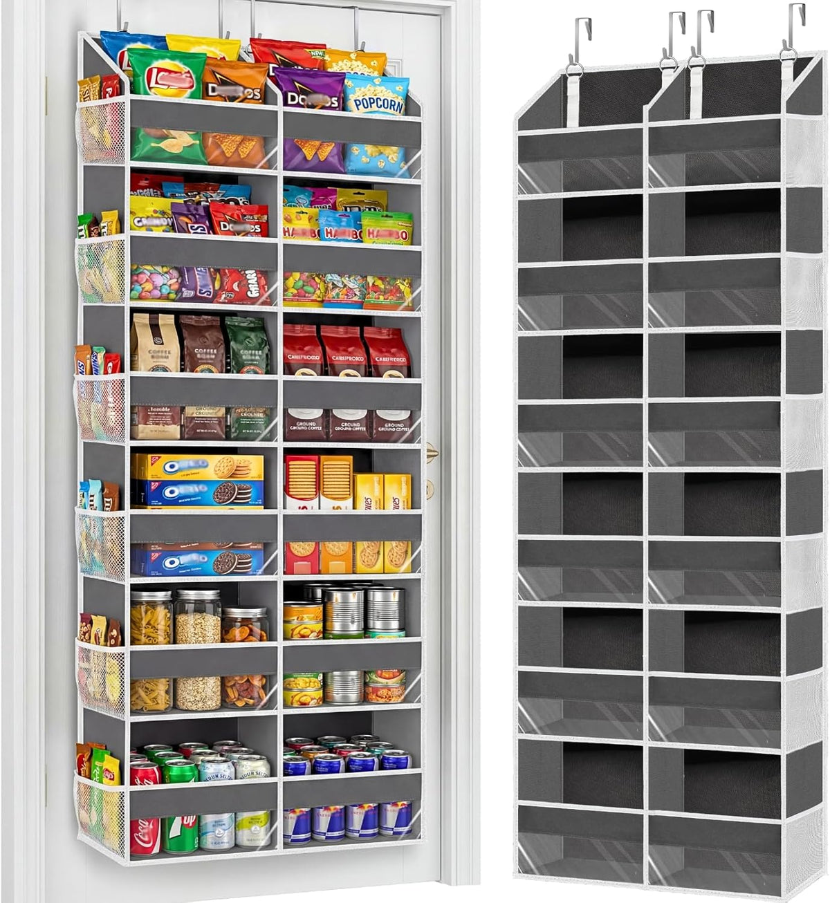 Over the Door Organizer, 5-Tier Extra Large Storage with 10 Pockets and PVC Label Pouches, 80 lbs Capacity Hanging Closet Organizer, Beige