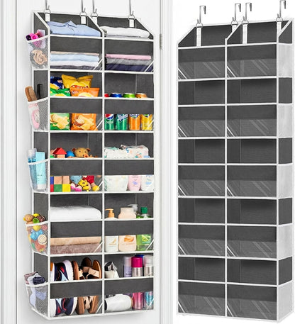 Over the Door Organizer, 5-Tier Extra Large Storage with 10 Pockets and PVC Label Pouches, 80 lbs Capacity Hanging Closet Organizer, Beige