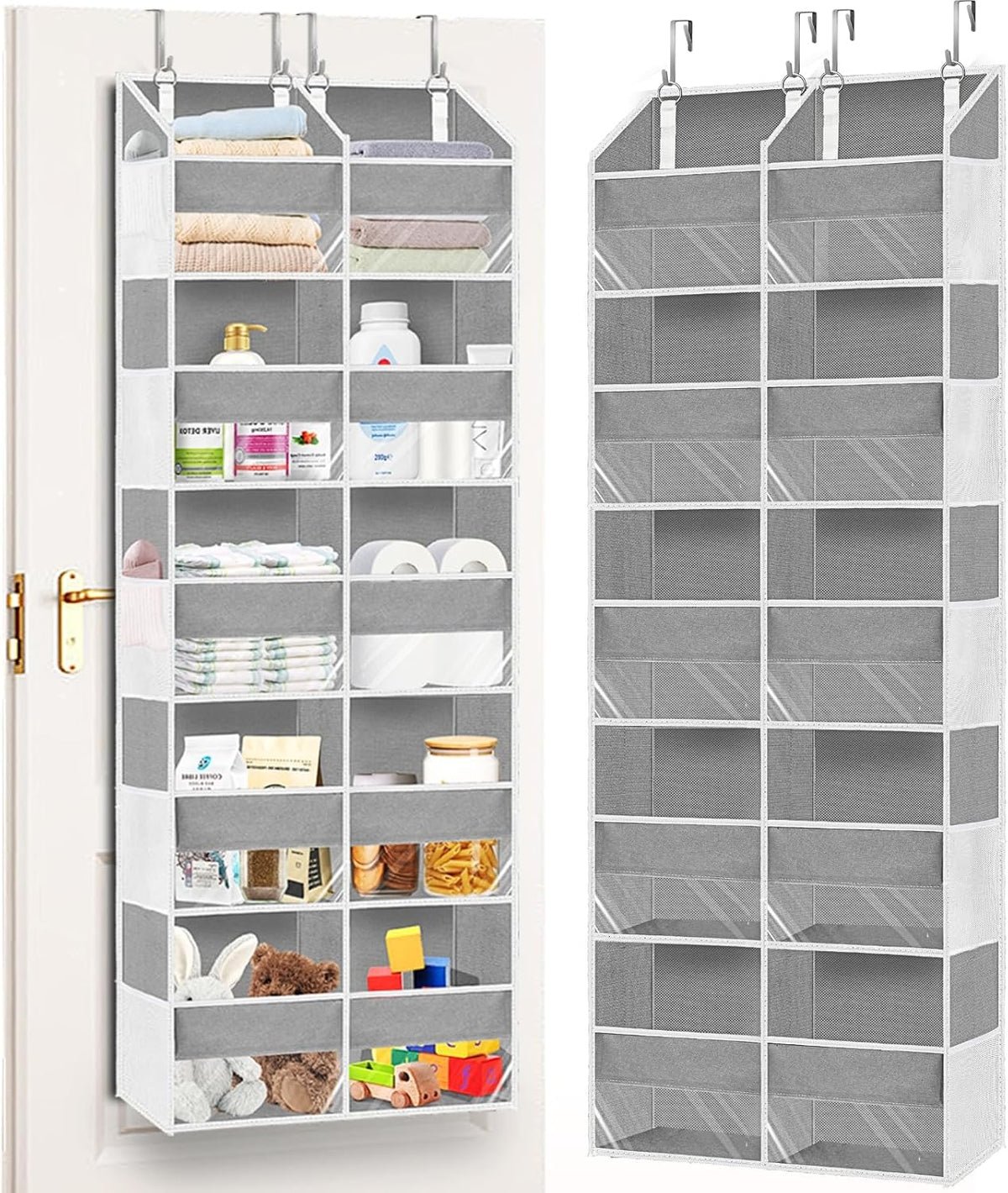 Over the Door Organizer, 5-Tier Extra Large Storage with 10 Pockets and PVC Label Pouches, 80 lbs Capacity Hanging Closet Organizer, Beige