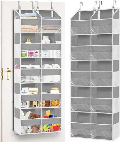 Over the Door Organizer, 5-Tier Extra Large Storage with 10 Pockets and PVC Label Pouches, 80 lbs Capacity Hanging Closet Organizer, Beige