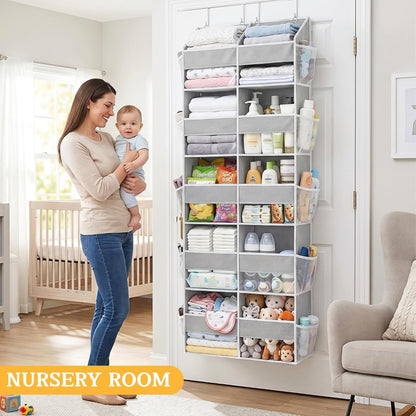 Over the Door Organizer, 5-Tier Extra Large Storage with 10 Pockets and PVC Label Pouches, 80 lbs Capacity Hanging Closet Organizer, Beige