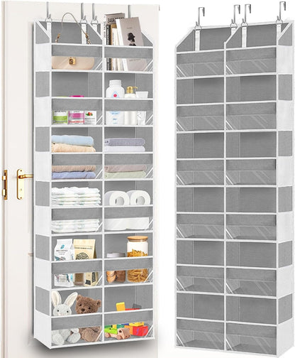 Over the Door Organizer, 5-Tier Extra Large Storage with 10 Pockets and PVC Label Pouches, 80 lbs Capacity Hanging Closet Organizer, Beige