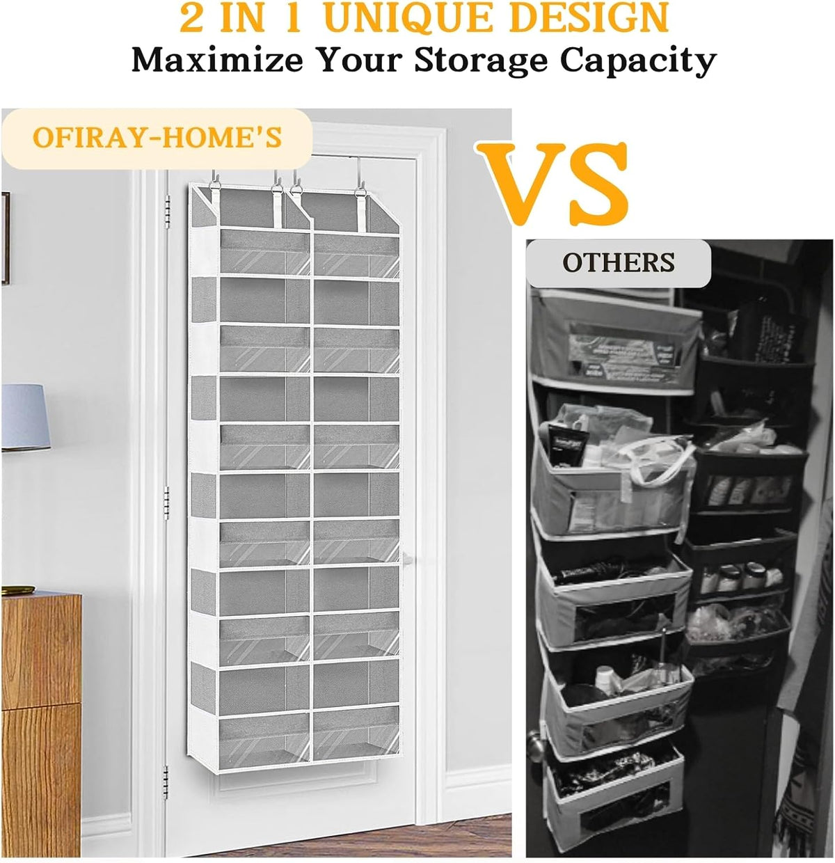 Over the Door Organizer, 5-Tier Extra Large Storage with 10 Pockets and PVC Label Pouches, 80 lbs Capacity Hanging Closet Organizer, Beige