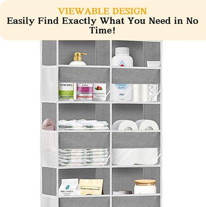 Over the Door Organizer, 5-Tier Extra Large Storage with 10 Pockets and PVC Label Pouches, 80 lbs Capacity Hanging Closet Organizer, Beige