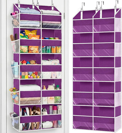 Over the Door Organizer, 5-Tier Extra Large Storage with 10 Pockets and PVC Label Pouches, 80 lbs Capacity Hanging Closet Organizer, Beige