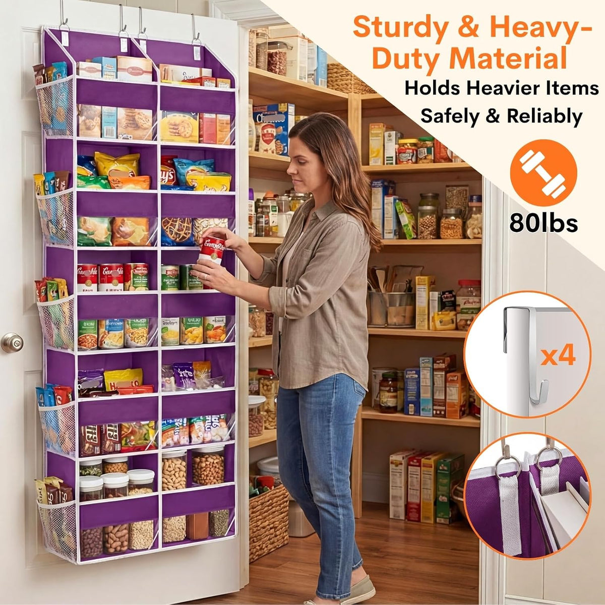 Over the Door Organizer, 5-Tier Extra Large Storage with 10 Pockets and PVC Label Pouches, 80 lbs Capacity Hanging Closet Organizer, Beige