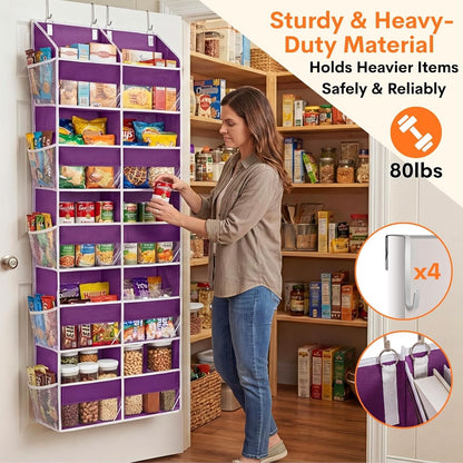Over the Door Organizer, 5-Tier Extra Large Storage with 10 Pockets and PVC Label Pouches, 80 lbs Capacity Hanging Closet Organizer, Beige