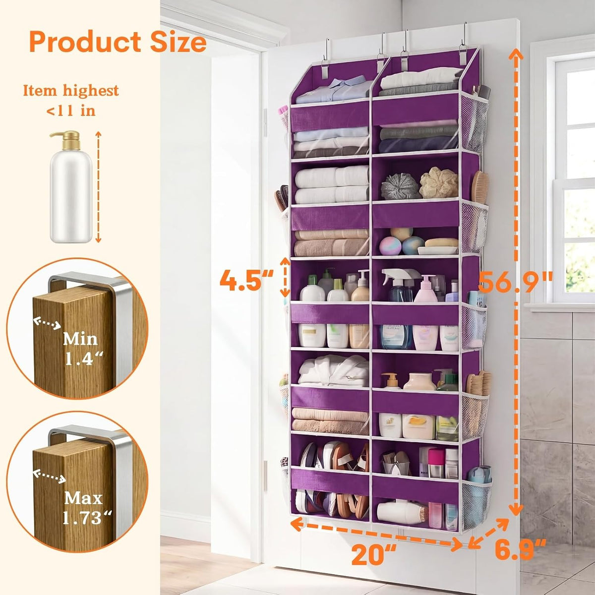 Over the Door Organizer, 5-Tier Extra Large Storage with 10 Pockets and PVC Label Pouches, 80 lbs Capacity Hanging Closet Organizer, Beige