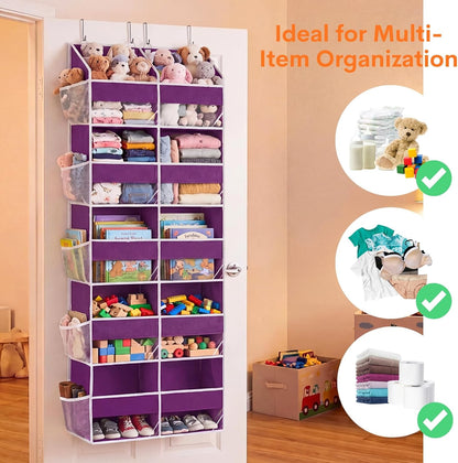 Over the Door Organizer, 5-Tier Extra Large Storage with 10 Pockets and PVC Label Pouches, 80 lbs Capacity Hanging Closet Organizer, Beige