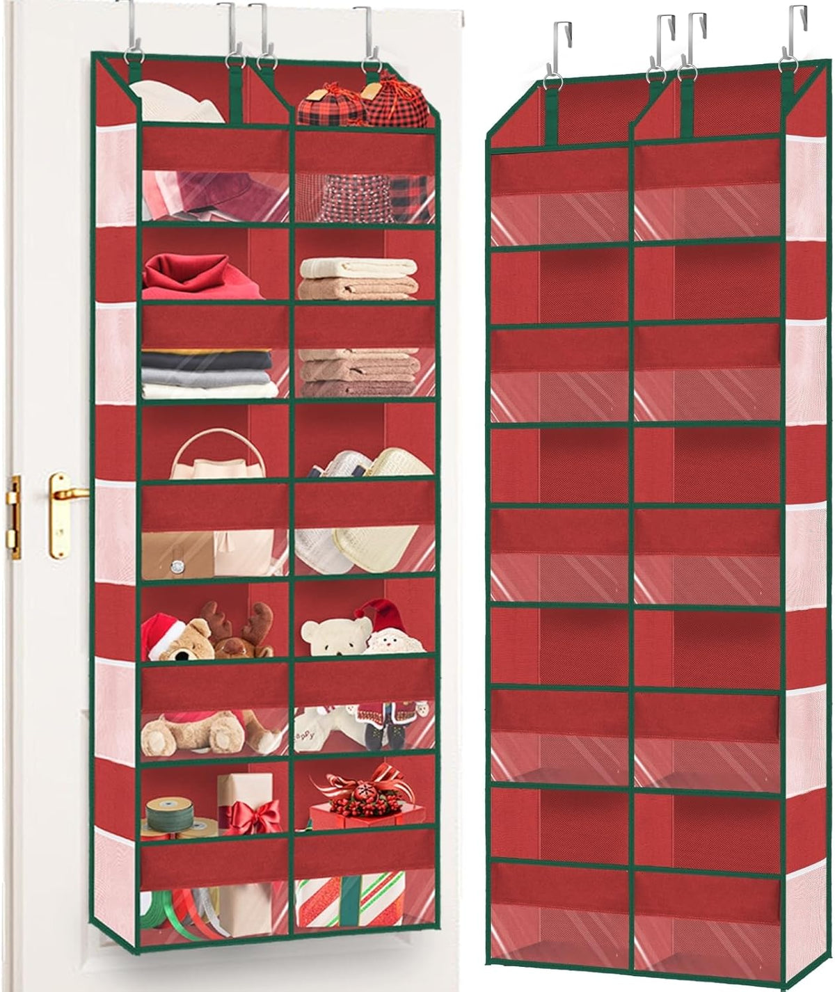 Over the Door Organizer, 5-Tier Extra Large Storage with 10 Pockets and PVC Label Pouches, 80 lbs Capacity Hanging Closet Organizer, Beige