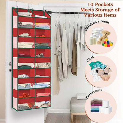 Over the Door Organizer, 5-Tier Extra Large Storage with 10 Pockets and PVC Label Pouches, 80 lbs Capacity Hanging Closet Organizer, Beige