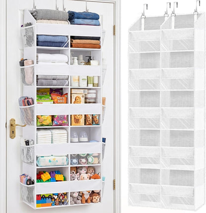 Over the Door Organizer, 5-Tier Extra Large Storage with 10 Pockets and PVC Label Pouches, 80 lbs Capacity Hanging Closet Organizer, Beige